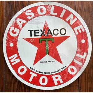 “Gasoline Texaco Motor Oil" Man Cave, Garage Shop 12" Round Metal Sign